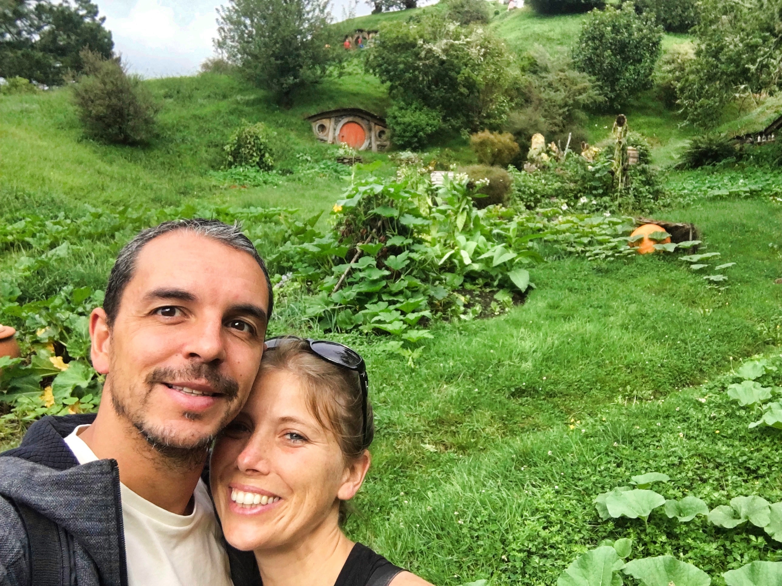 Kro and David at Hobbiton, New Zealand