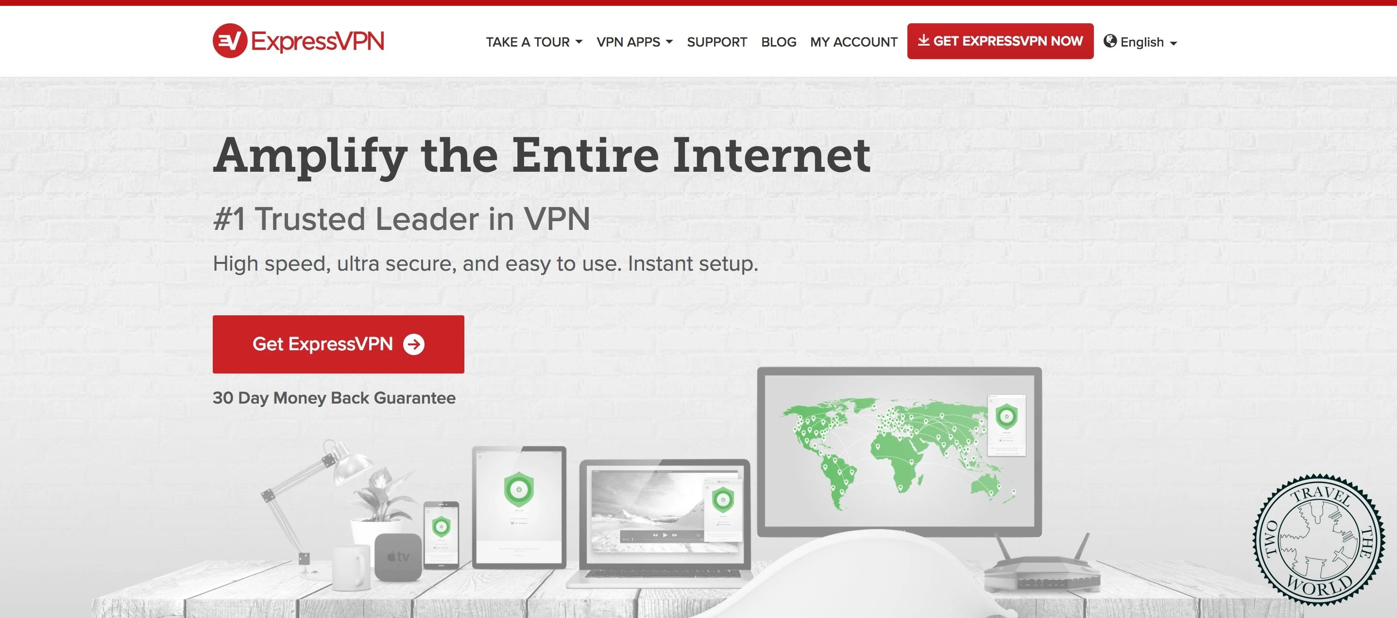 ExpressVPN interface showing connected status with server selection