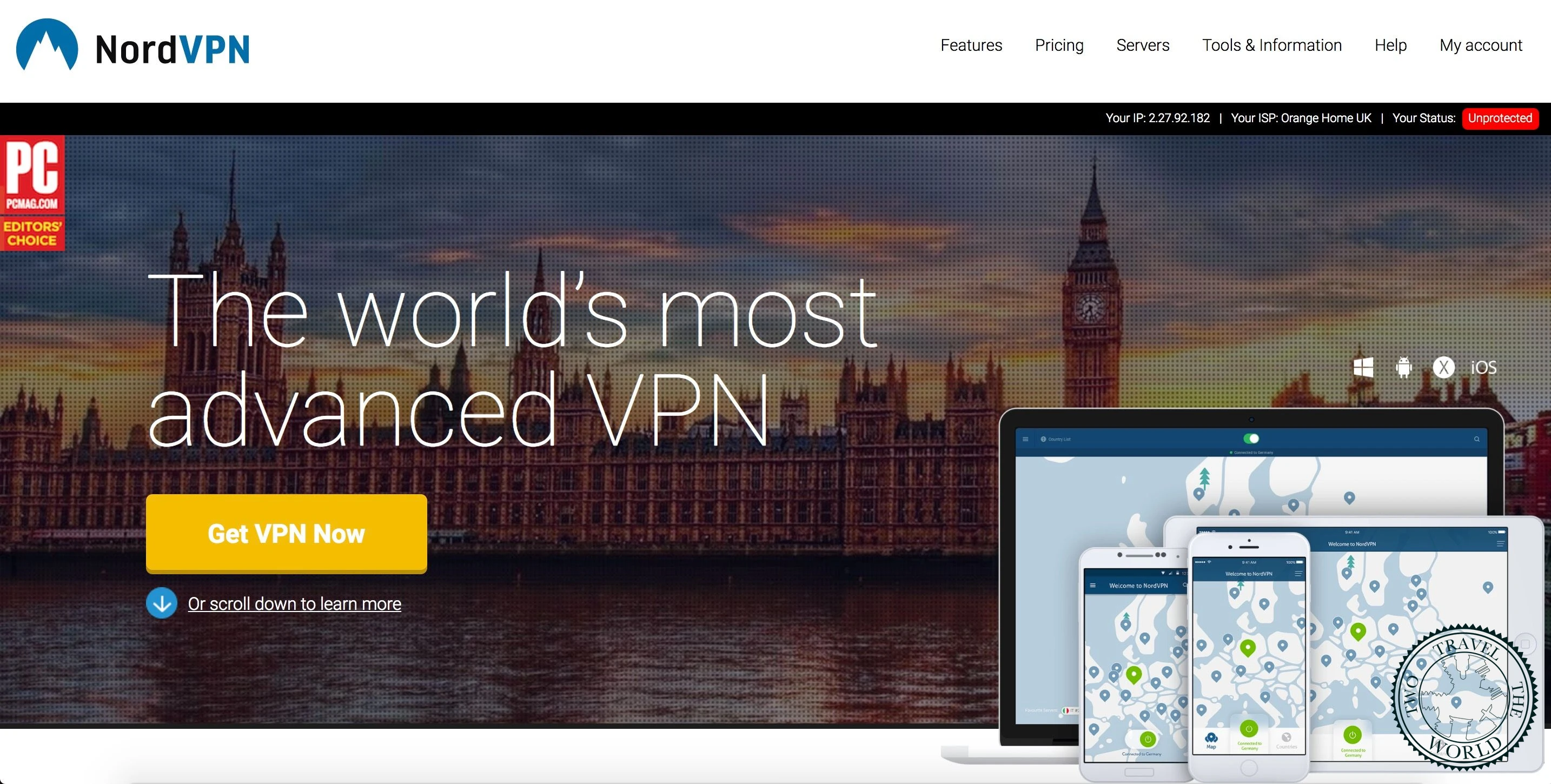 NordVPN application showing double VPN encryption feature