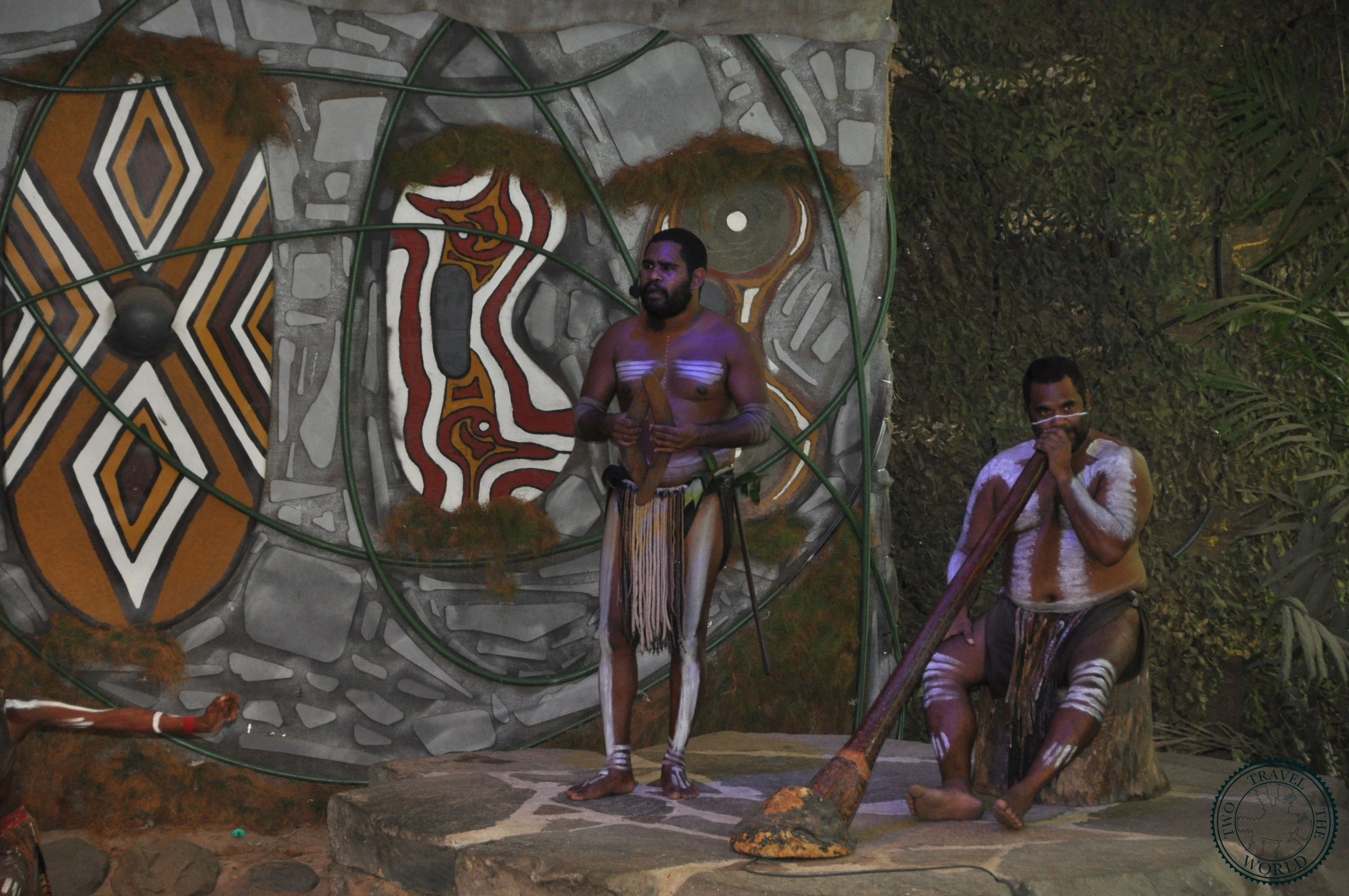 Traditional Tjapukai dance performance in the rainforest amphitheatre