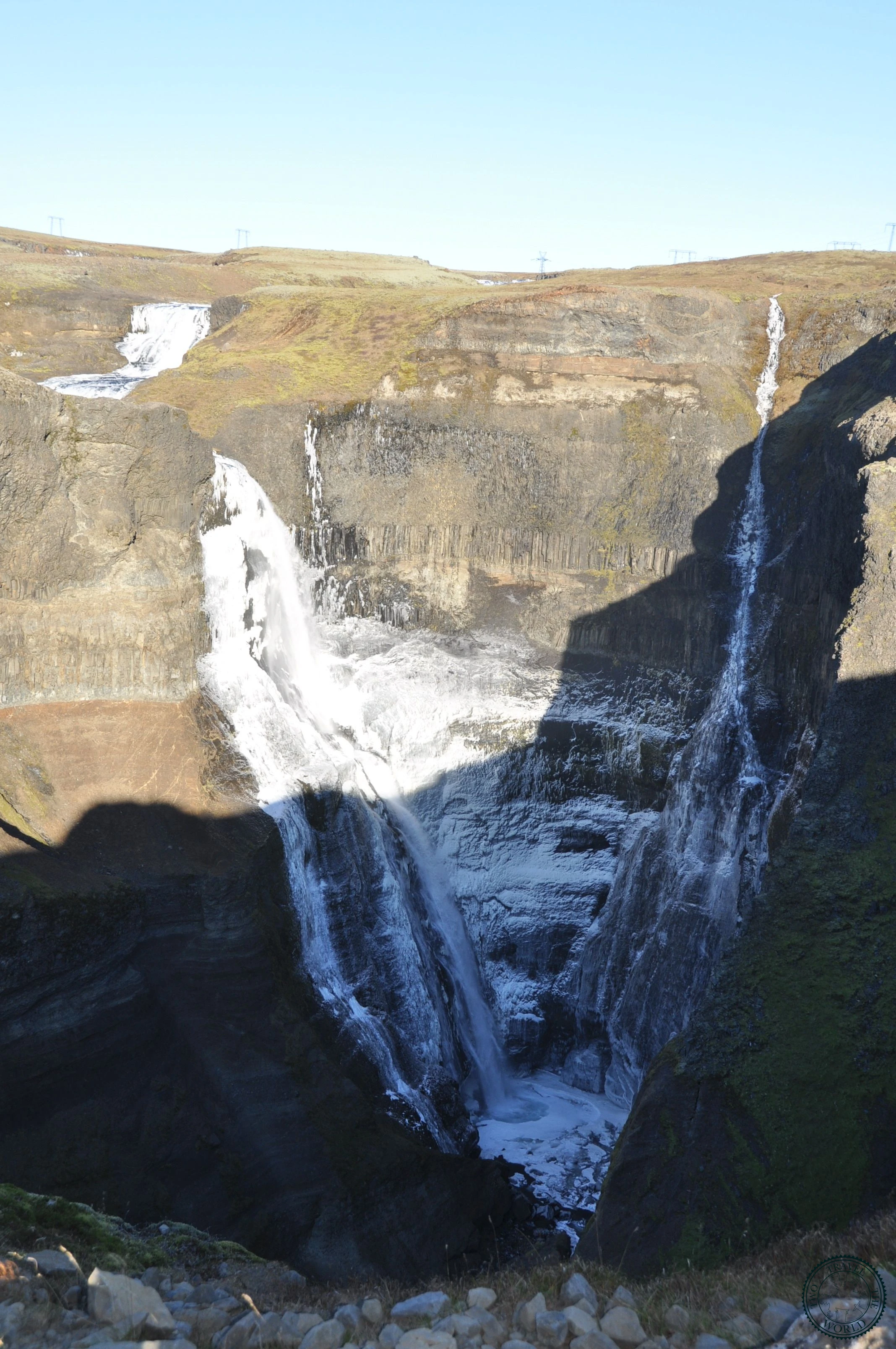 Háifoss and Granni twin waterfalls seen from the canyon rim
