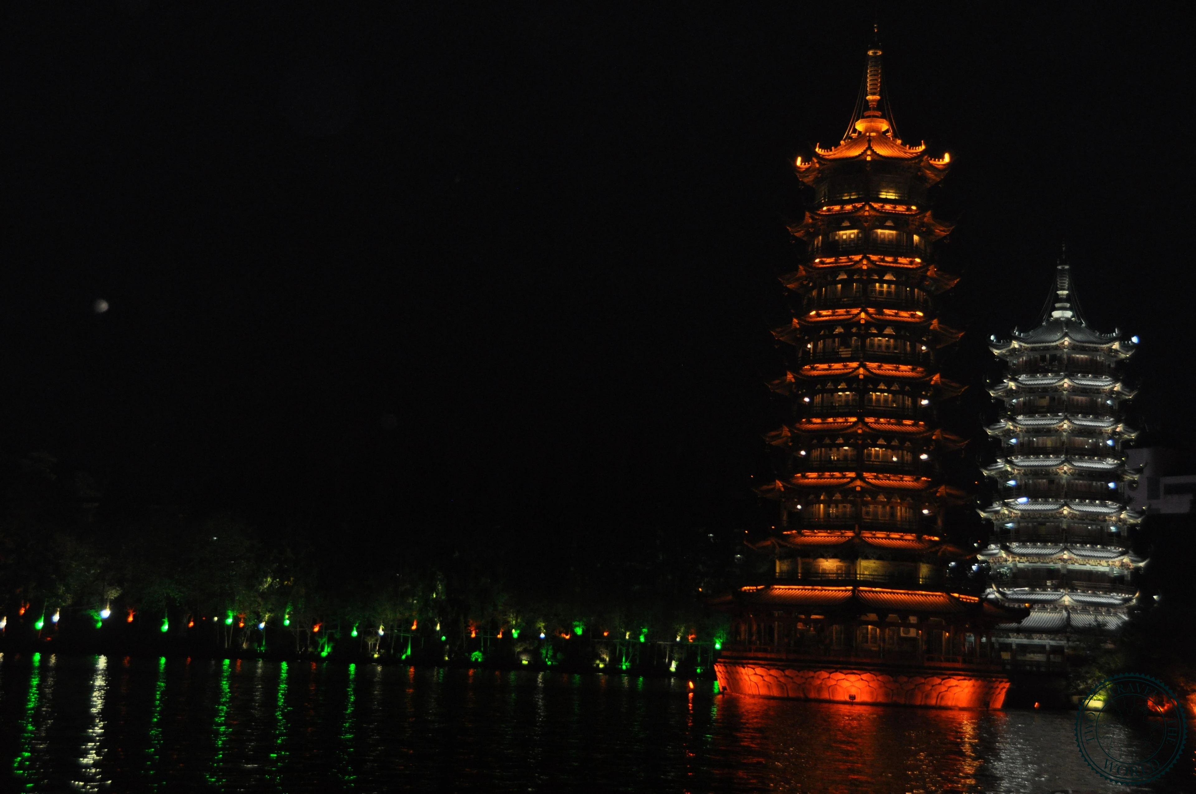 Scenic Zizhou Park with lush greenery and traditional pavilions in Guilin