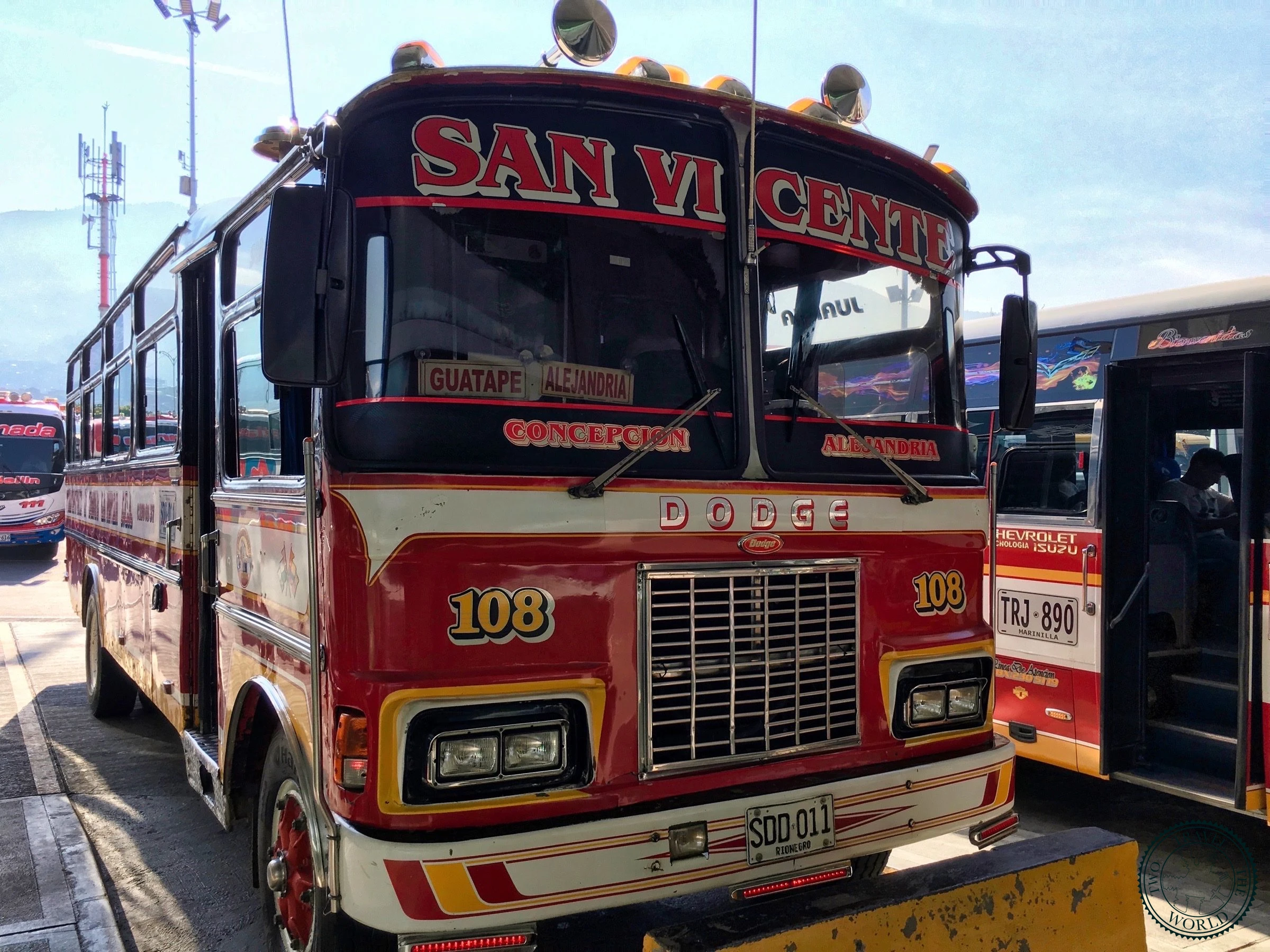 Terminal del Norte bus station in Medellin with crowds of travelers and ticket booths
