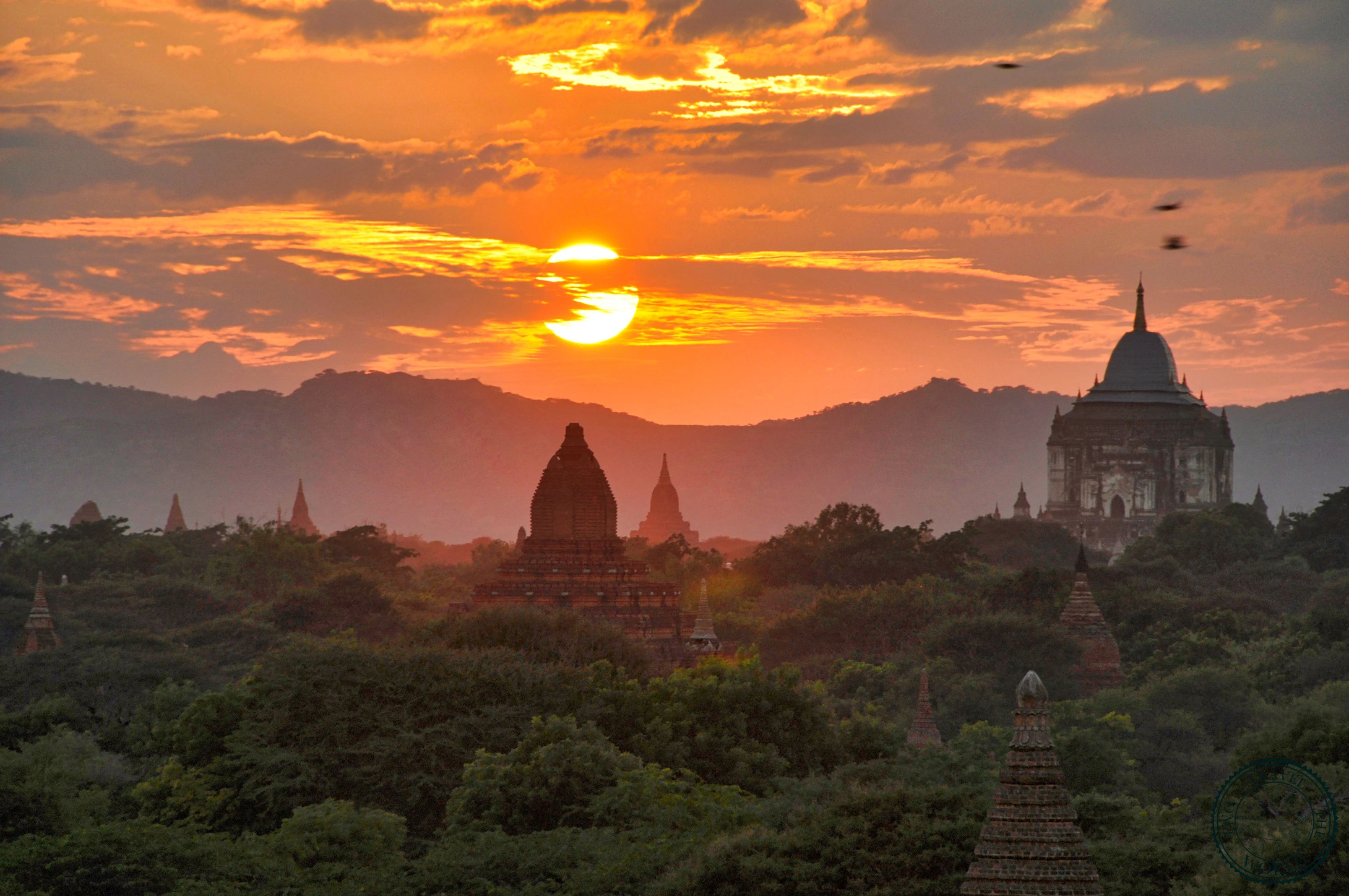 Sunset view over thousands of temples in Bagan