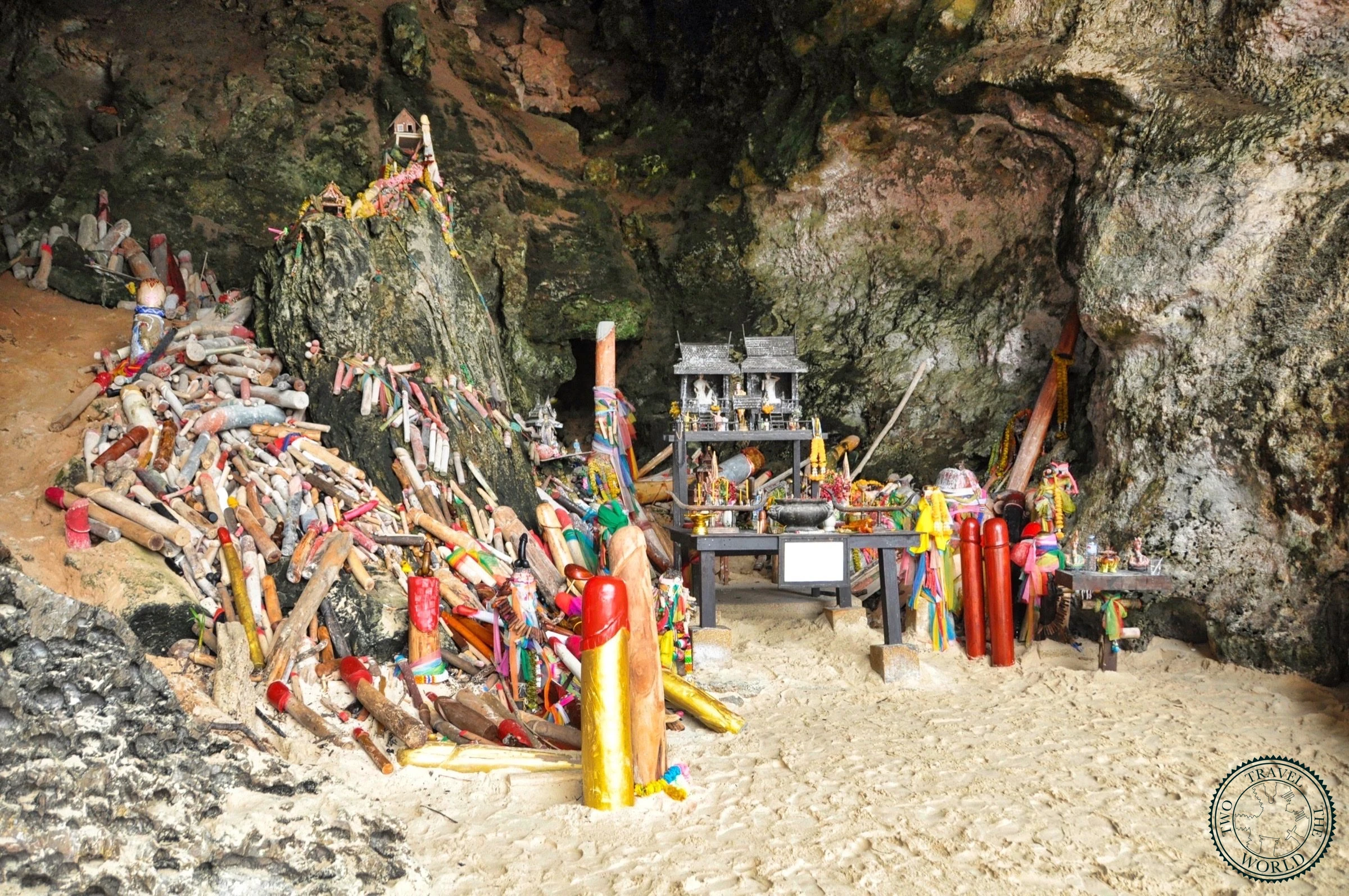 Secluded beach cove with limestone cliffs accessible only by kayak from Railay