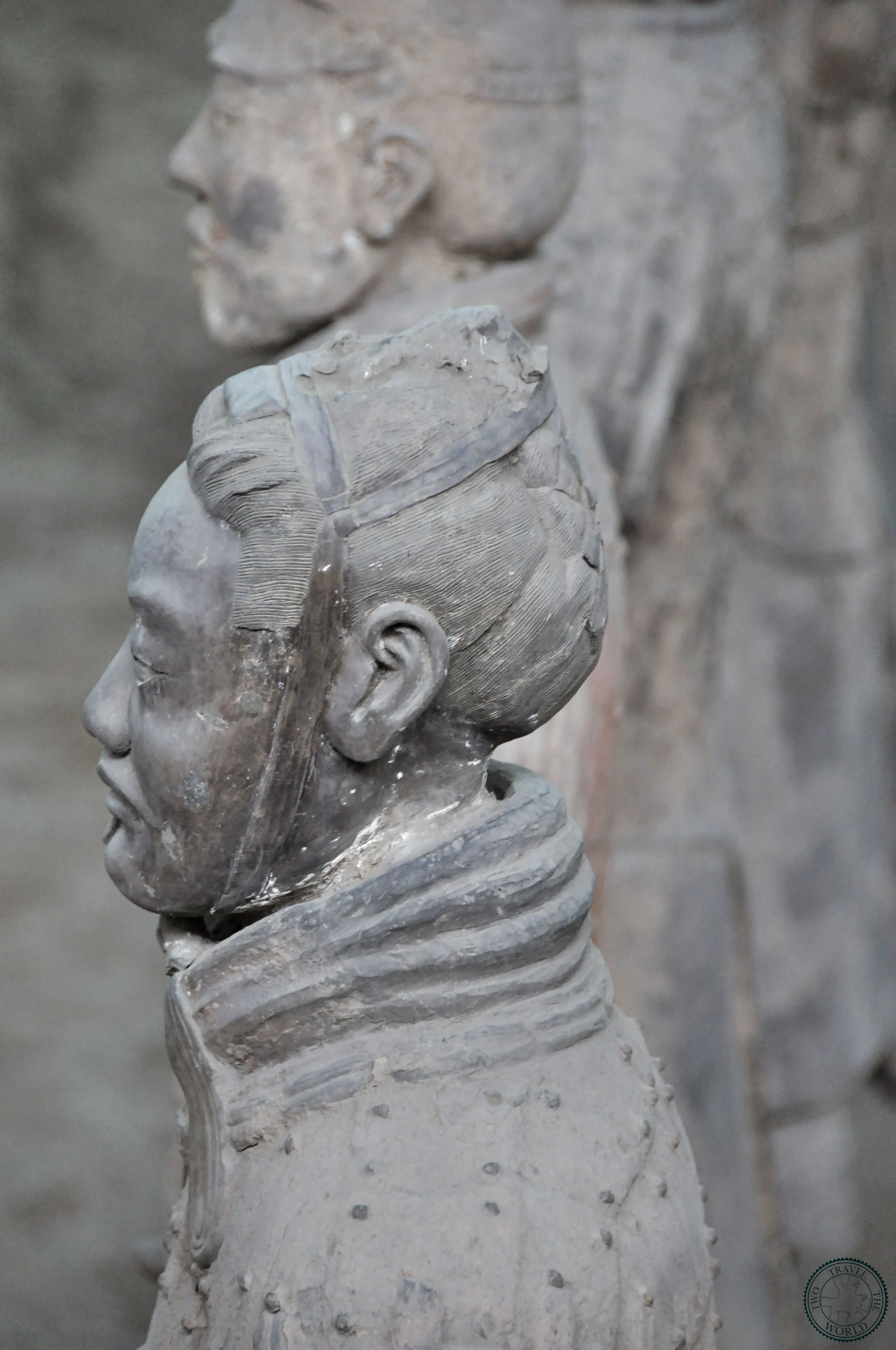 Close-up of terracotta soldiers showing unique facial features