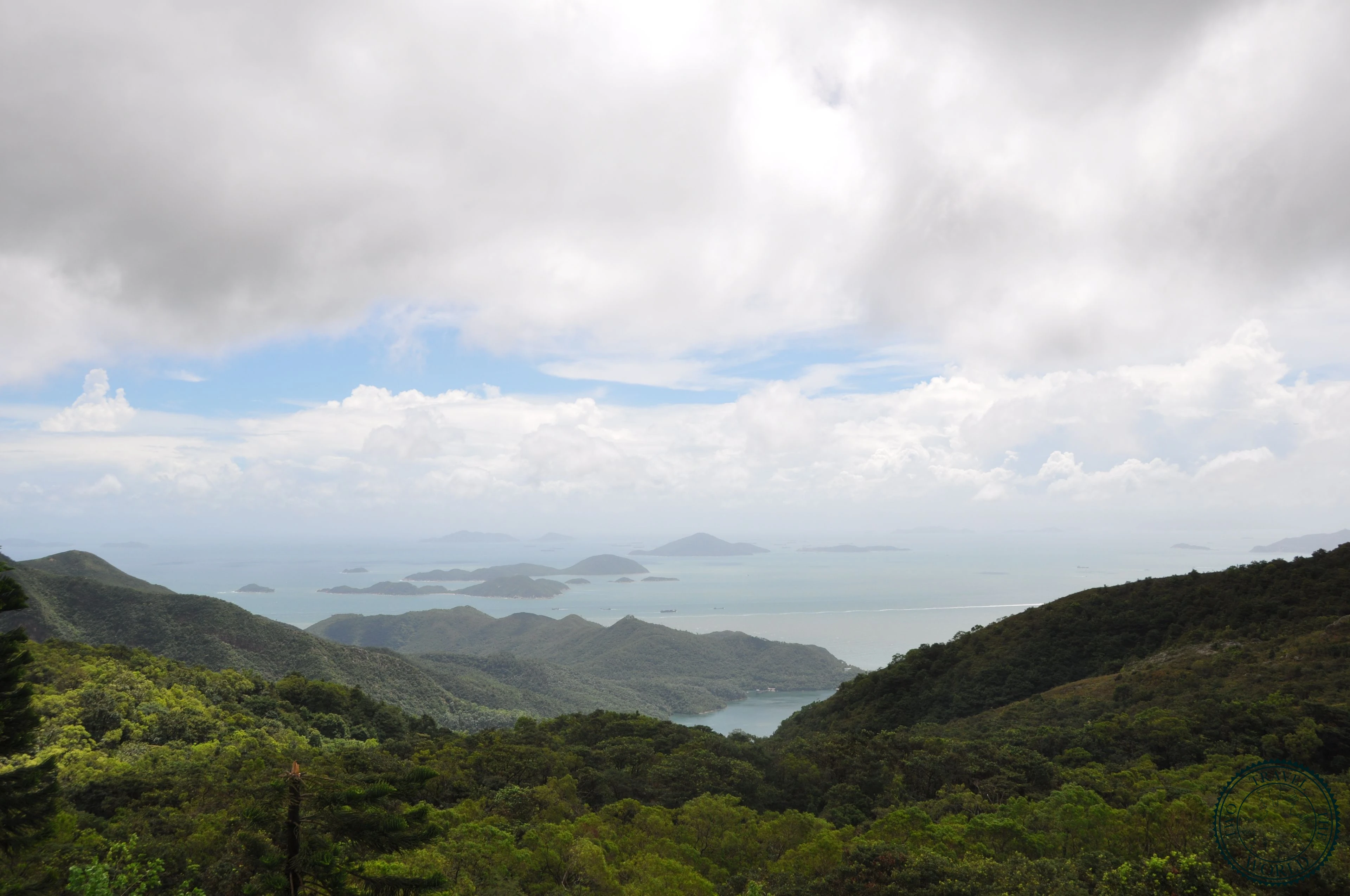 Panoramic view from Big Buddha platform overlooking South China Sea and mountains